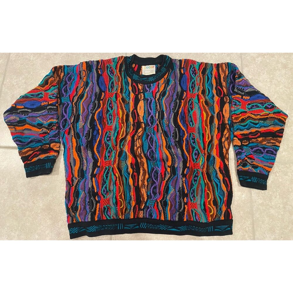 Vintage & Rare Coogi sweater mens medium Multicolor Biggie 3D Bright & Loud